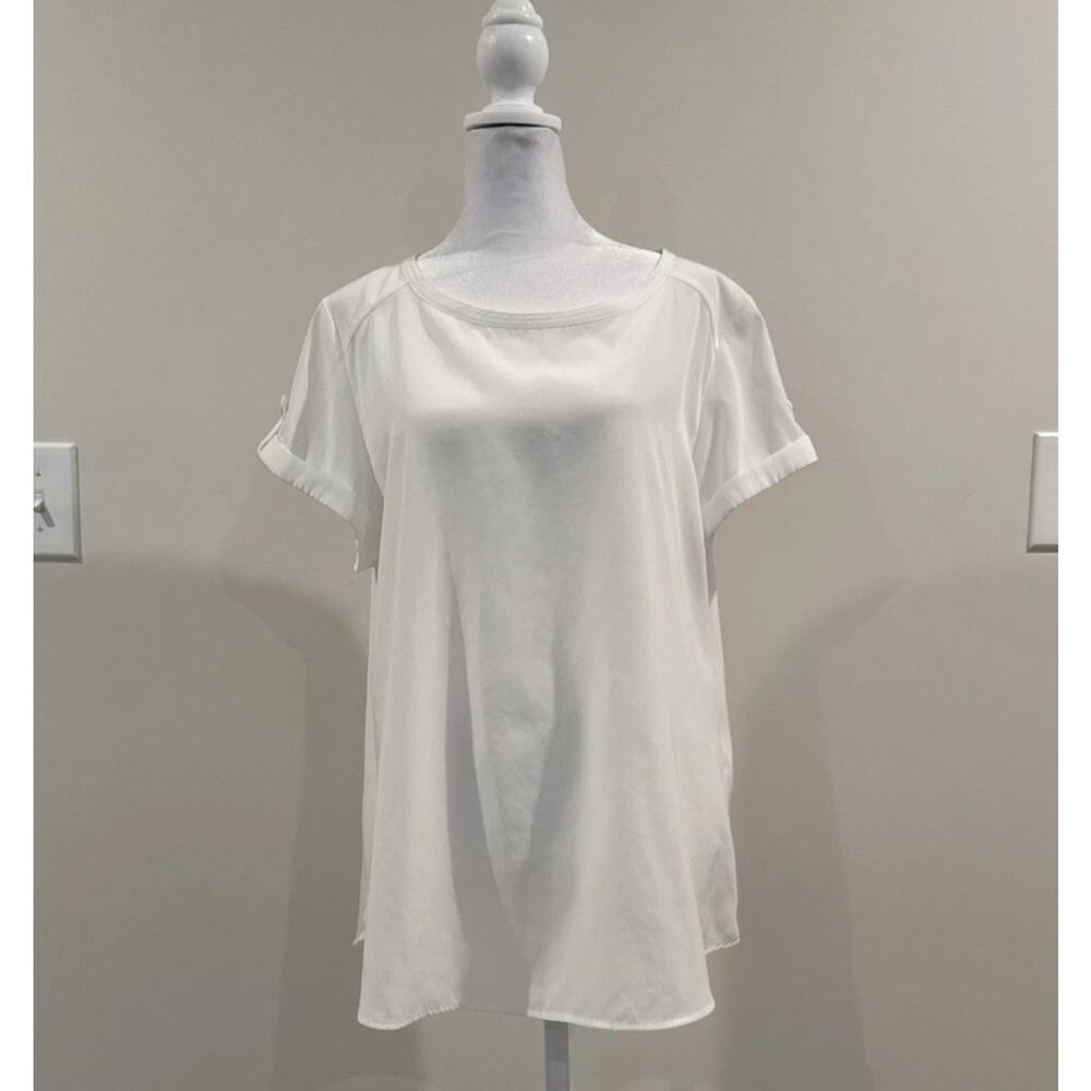 Chicos Womens 2 Optic White Short Sleeve Blouse Relaxed Classic